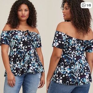Torrid Blue and Black tie front top